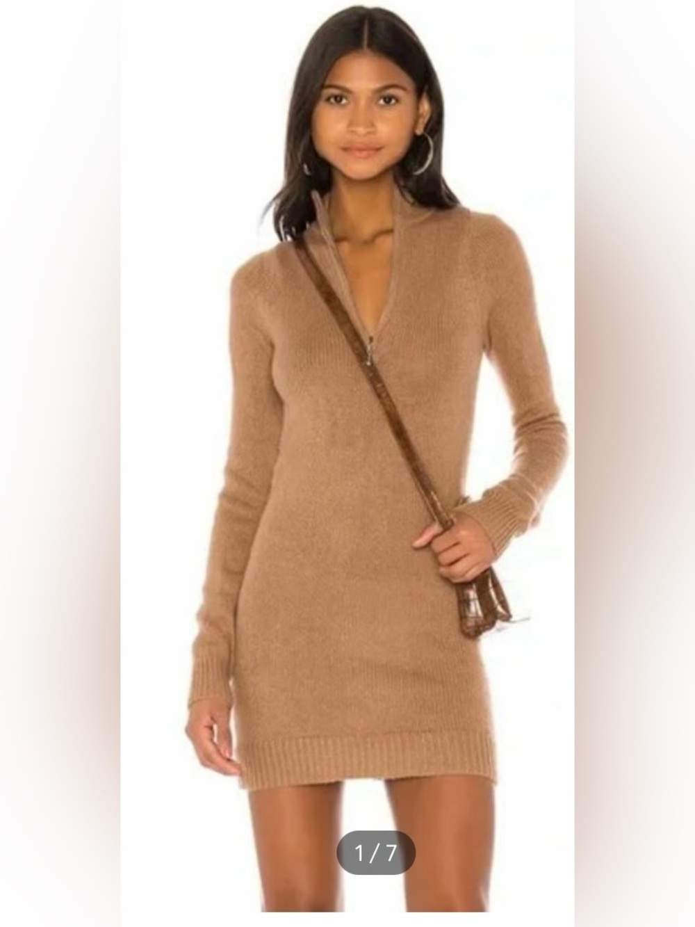 Lovers + Friends Camel Brown Wool Blend Anthea Long Sleeve Sweater Dress Meduim